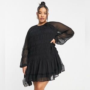 ASOS Curve Lace Insert Ruched Mini Smock Dress